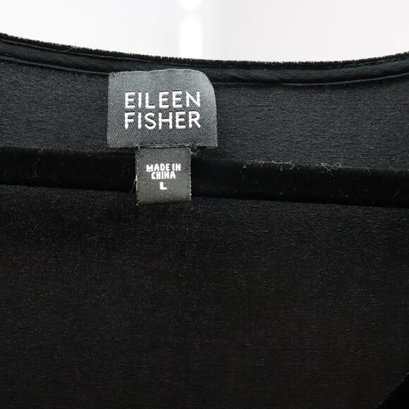 Eileen Fisher Black Velvet V-Neck Long Sleeve Top Size L - Picture 3 of 3
